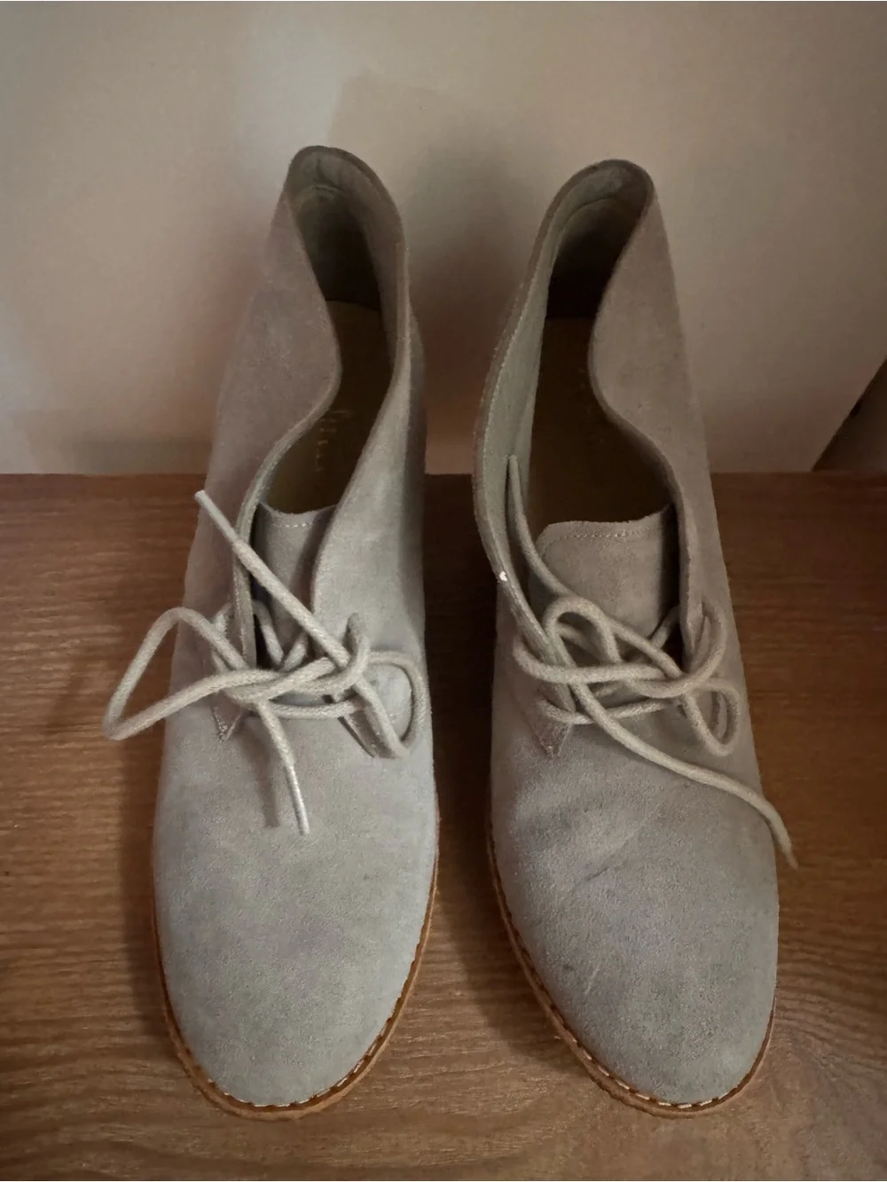 COLE HAAN Wedge Desert Booties in Light Gray - Suede Lace-Up Women’s Shoes